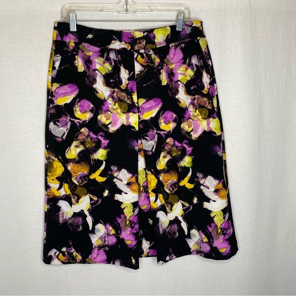 Liz Claiborne Black Floral Inverted Pleated Pockets Skirt 10 Tall Lined Side Zip - Picture 3 of 12